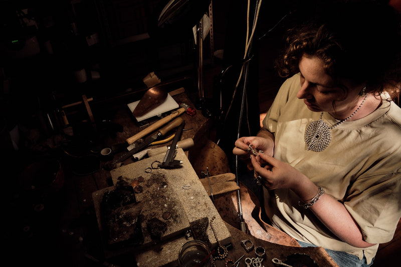 Franziska Vogt working at her jewellery workbench
